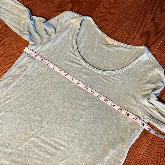 Bordeaux by Anthropologie rayon tunic top long sleeve 2 ply /chiffon hem green S - Picture 9 of 11